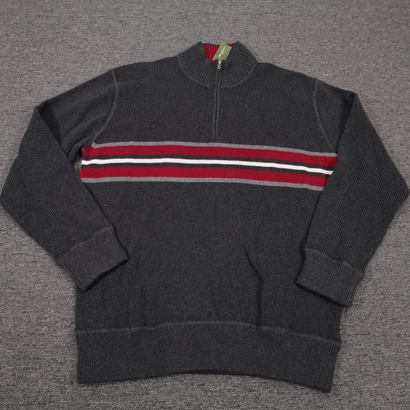 Eddie Bauer Other - Eddie Bauer Sweater Mens XL Gray Striped 1/4 Zip‎ Mock Neck Pullover Cotton Knit